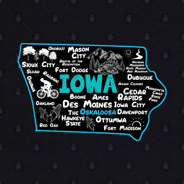 Oskaloosa Iowa map Des Moines Sioux City, Mason City, Boone, Davenport, Ottumwa, Fort Madison by BoogieCreates